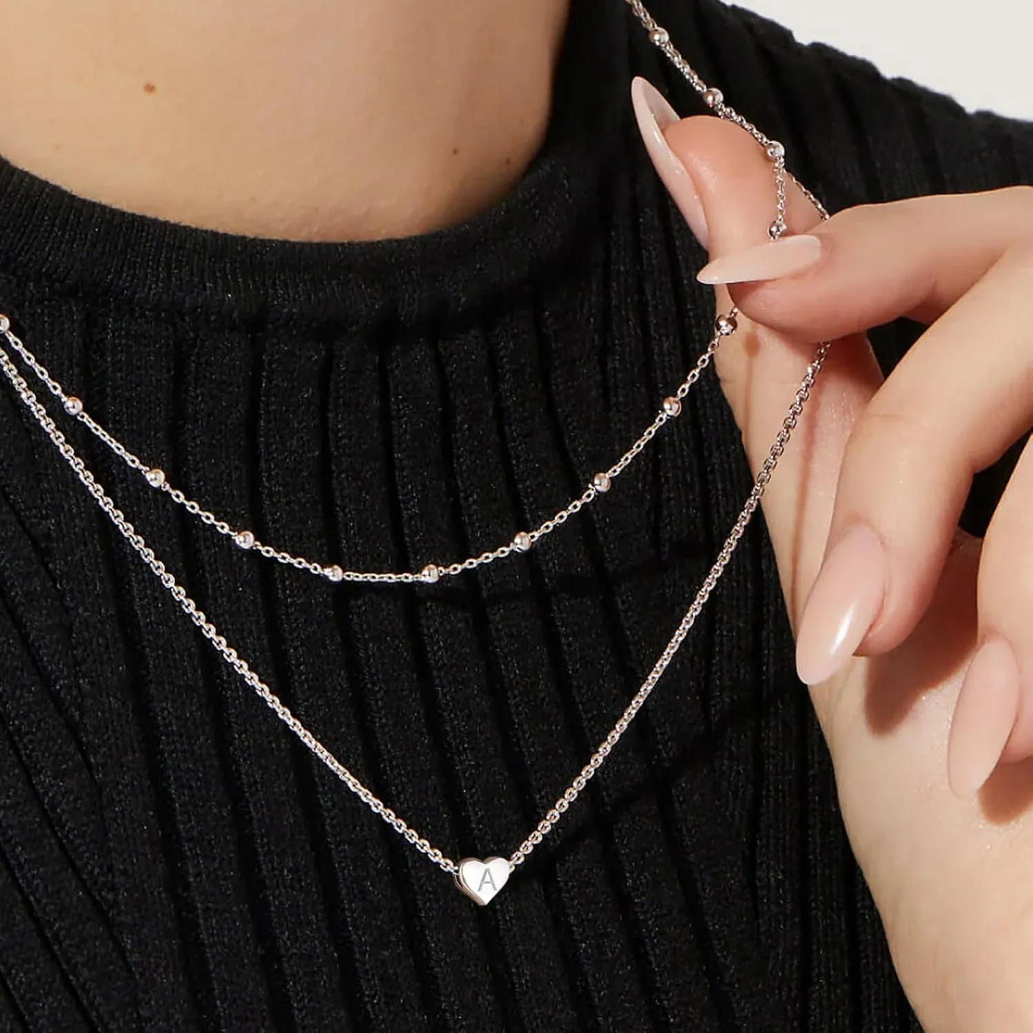 Silvora 925 Sterling Silver Heart Initial Necklace,Dainty Heart Pendant Letter Alphabet Necklace for Women,Letter Necklace Charms with Delicate Packaging