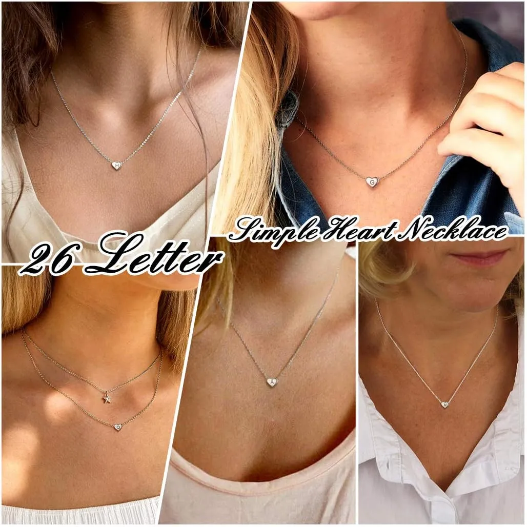 Silvora 925 Sterling Silver Heart Initial Necklace,Dainty Heart Pendant Letter Alphabet Necklace for Women,Letter Necklace Charms with Delicate Packaging
