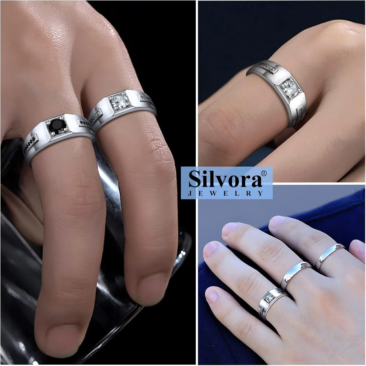 Silvora Sterling Silver Rings for Men Women, Shiny Cubic Zirconia Wedding Bands with Delicate Gift Packaging, Personalized Customizable