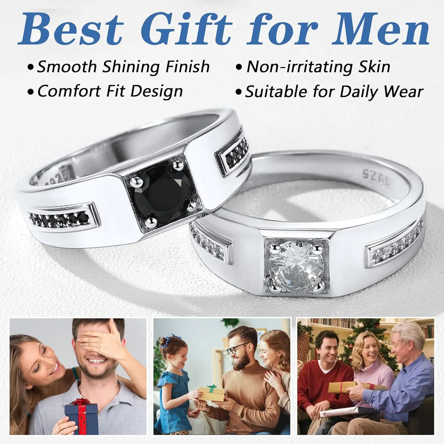 Silvora Sterling Silver Rings for Men Women, Shiny Cubic Zirconia Wedding Bands with Delicate Gift Packaging, Personalized Customizable