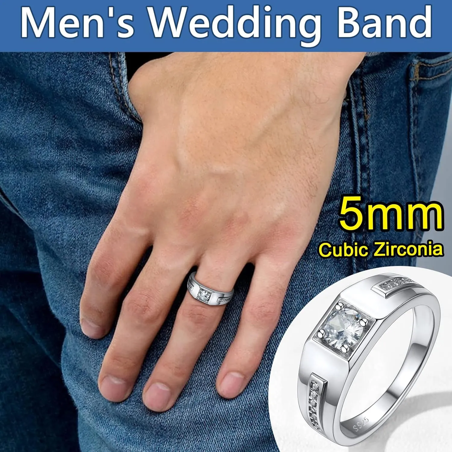 Silvora Sterling Silver Rings for Men Women, Shiny Cubic Zirconia Wedding Bands with Delicate Gift Packaging, Personalized Customizable
