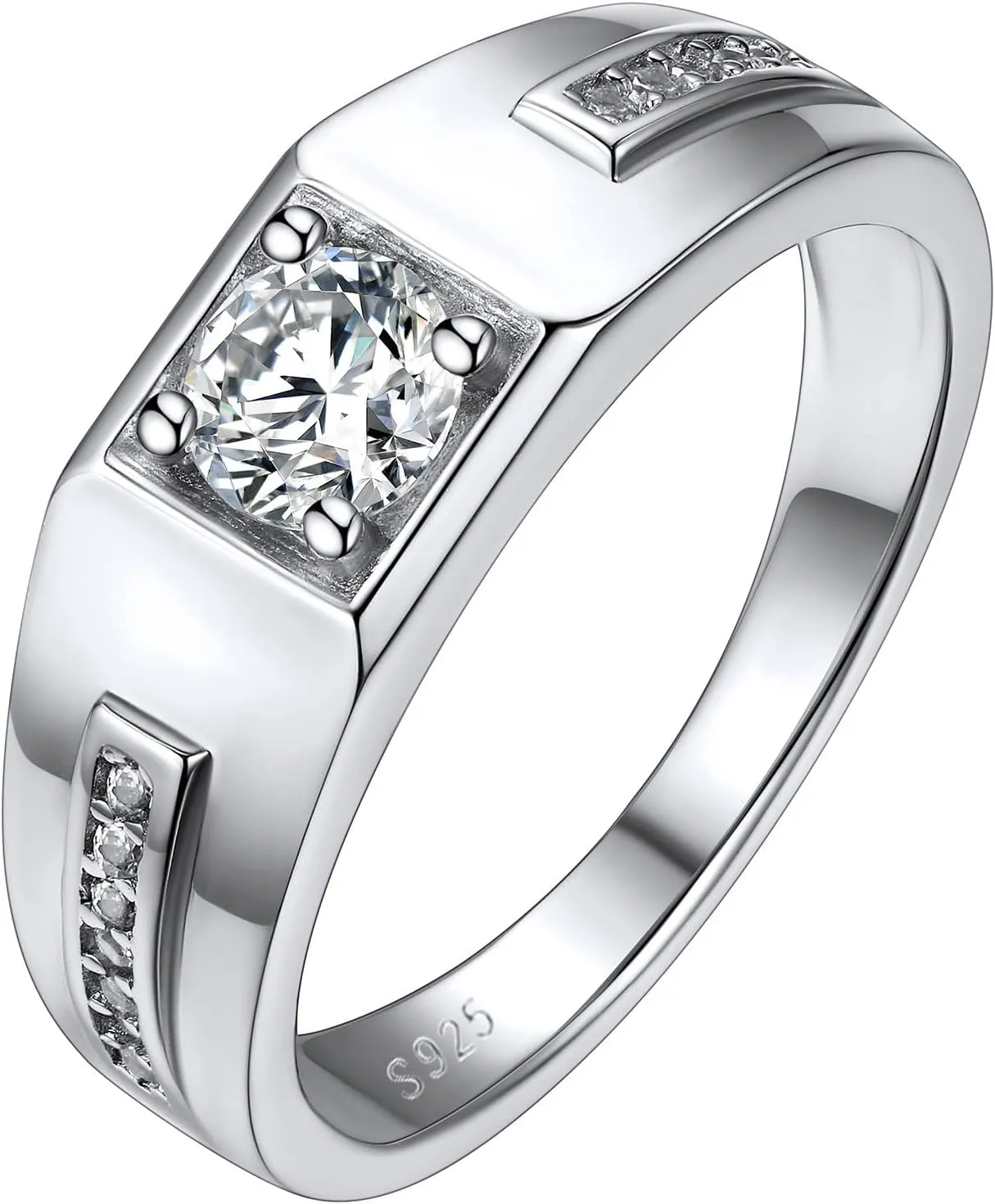 Silvora Sterling Silver Rings for Men Women, Shiny Cubic Zirconia Wedding Bands with Delicate Gift Packaging, Personalized Customizable