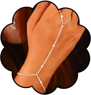 Simple Hand Chain Bracelet Beaded Finger Ring Bracelets Delicate Slave Link Chain Bracelet for Women
