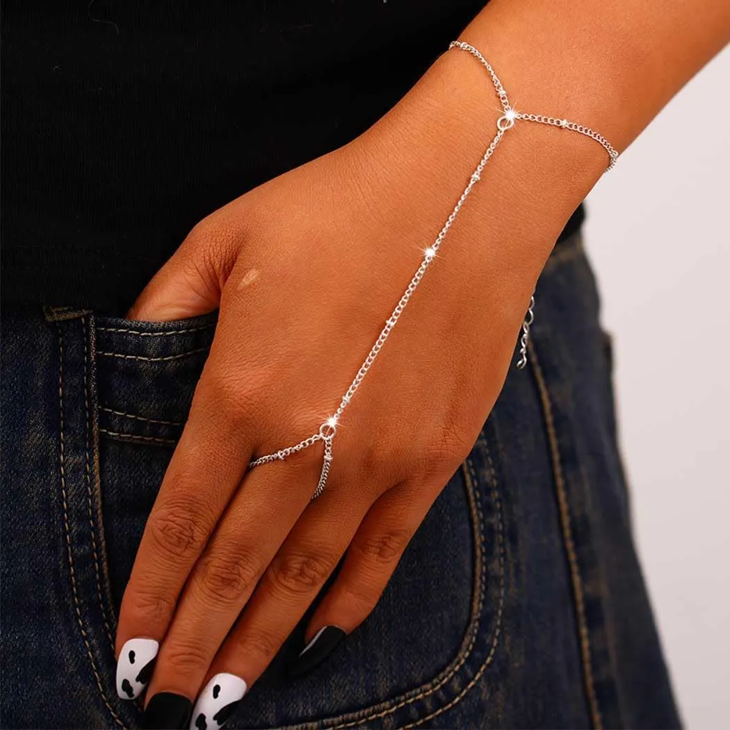 Simple Hand Chain Bracelet Beaded Finger Ring Bracelets Delicate Slave Link Chain Bracelet for Women