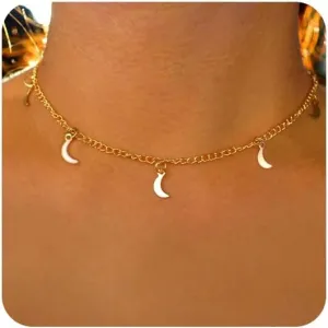 S.J JEWELRY Womens Simple Delicate Handmade 14k Gold Plated/Rose Gold Plated Dainty Circle Thin Open Circle Chain Star Choker Necklace