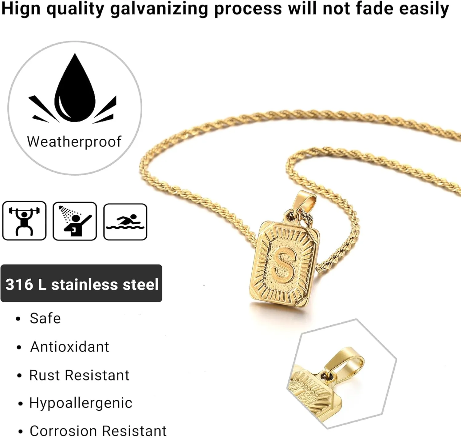 SKQIR initial Letter Necklaces for Men,Stainless Steel Plated A Z Square Pandent Letter Necklace for Women,Cross Necklace with Letter Chain Pendant for Boys Stocking Stuffers Christmas New Year Gifts for Men Women