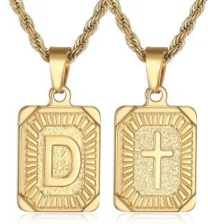 SKQIR initial Letter Necklaces for Men,Stainless Steel Plated A Z Square Pandent Letter Necklace for Women,Cross Necklace with Letter Chain Pendant for Boys Stocking Stuffers Christmas New Year Gifts for Men Women