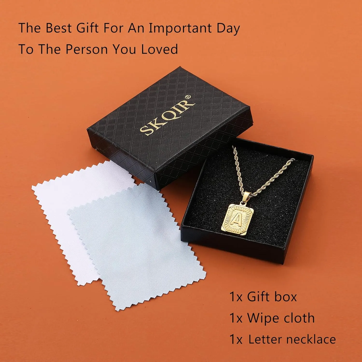 SKQIR initial Letter Necklaces for Men,Stainless Steel Plated A Z Square Pandent Letter Necklace for Women,Cross Necklace with Letter Chain Pendant for Boys Stocking Stuffers Christmas New Year Gifts for Men Women
