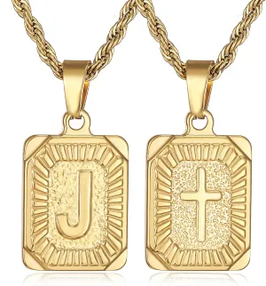 SKQIR initial Letter Necklaces for Men,Stainless Steel Plated A Z Square Pandent Letter Necklace for Women,Cross Necklace with Letter Chain Pendant for Boys Stocking Stuffers Christmas New Year Gifts for Men Women