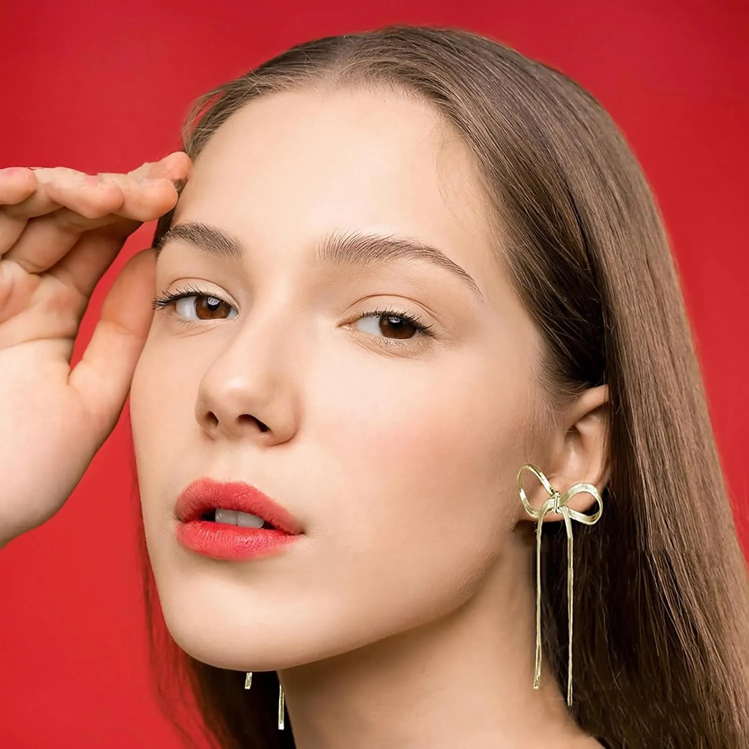SLOONG 2pcs Bow Earrings Stainless Steel Gold Silver Ribbon Bow Stud Earrings 14K Gold Plated Dangle Earrings Delicate Gift for Women Adult