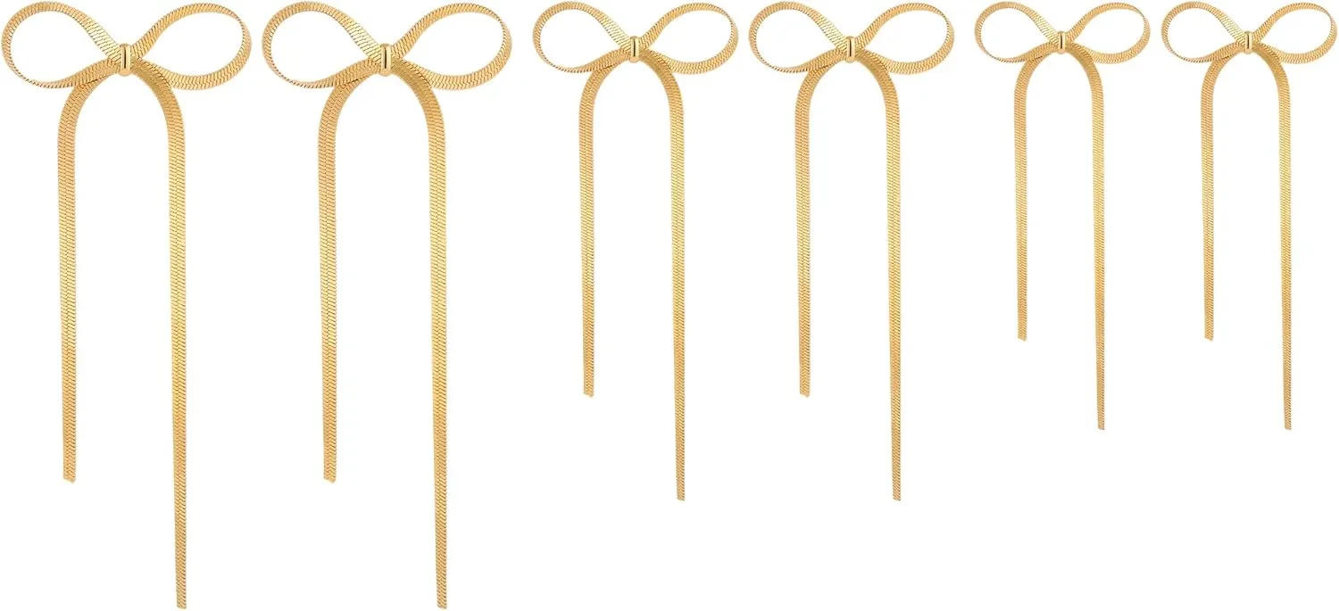 SLOONG 2pcs Bow Earrings Stainless Steel Gold Silver Ribbon Bow Stud Earrings 14K Gold Plated Dangle Earrings Delicate Gift for Women Adult