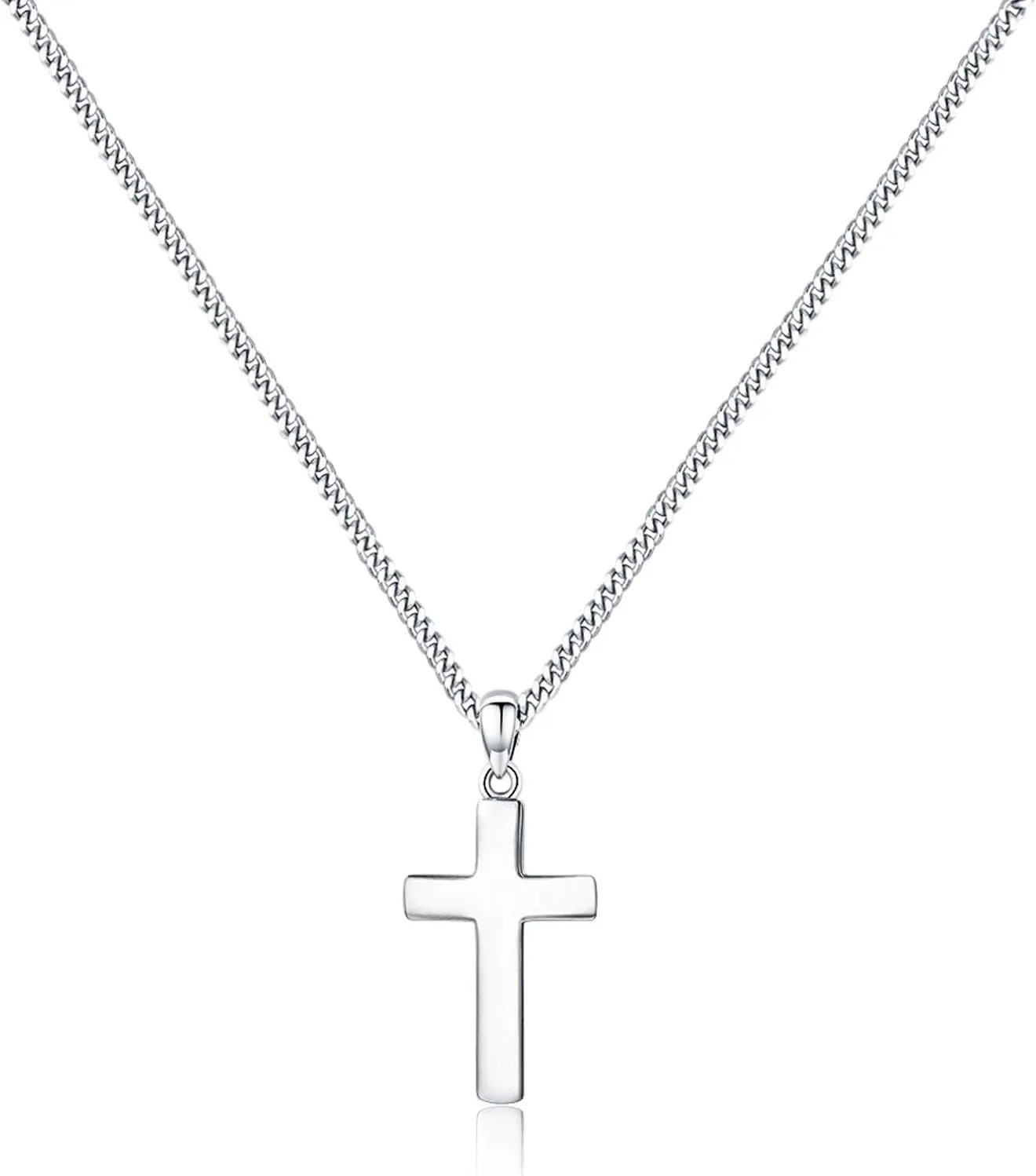 Small Cross Necklace for Men Women 925 Sterling Silver Cross Pendant Chain 22 Inch