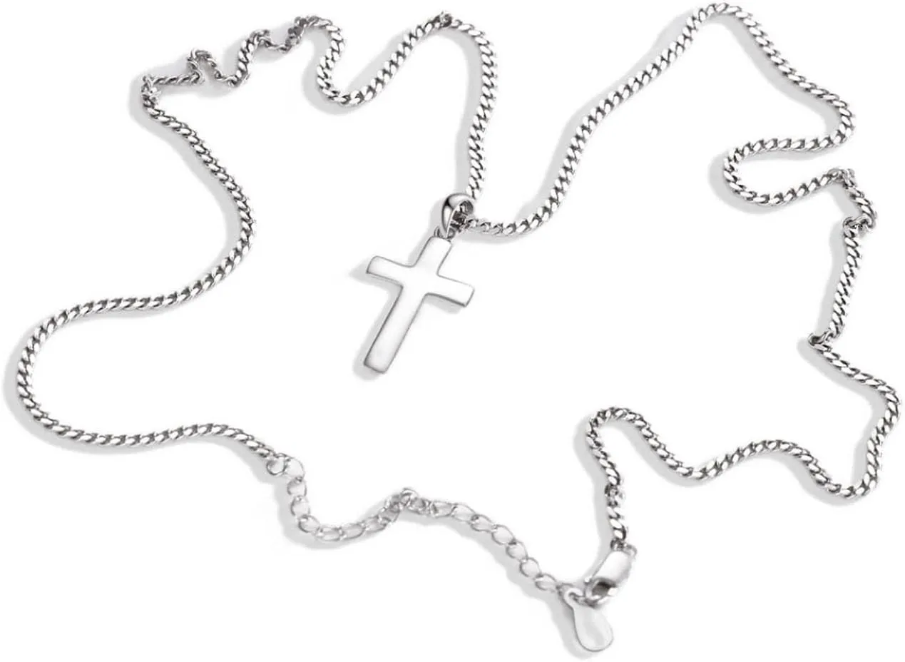 Small Cross Necklace for Men Women 925 Sterling Silver Cross Pendant Chain 22 Inch