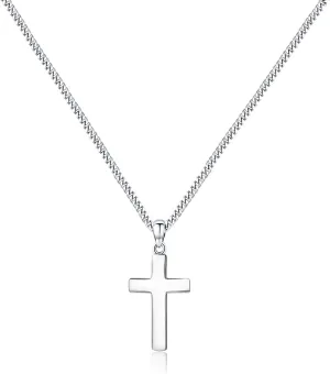 Small Cross Necklace for Men Women 925 Sterling Silver Cross Pendant Chain 22 Inch