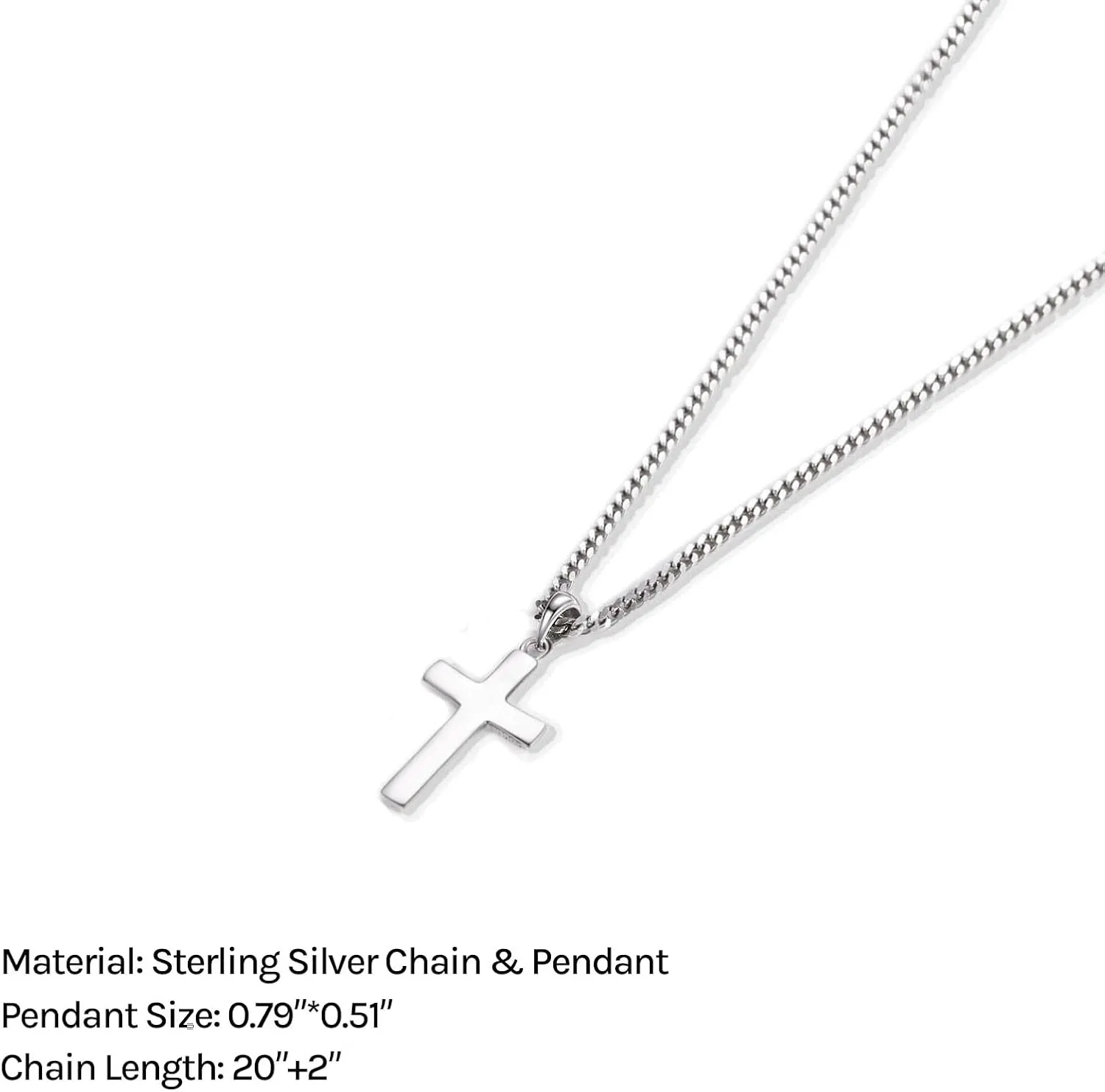 Small Cross Necklace for Men Women 925 Sterling Silver Cross Pendant Chain 22 Inch