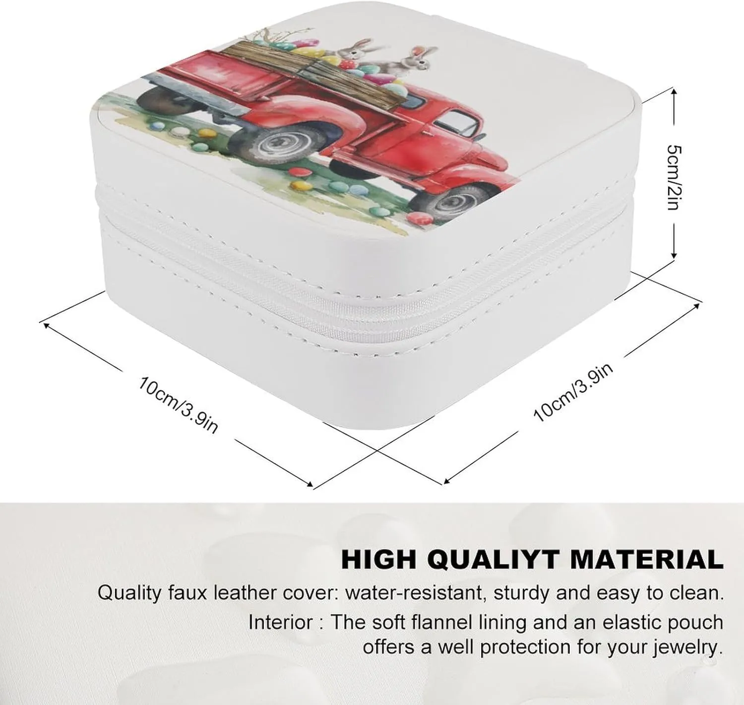 Small Cute Red Truck Travel Jewelry Case,Easter Bunnies And Easter Eggs Small Jewelry Box Jewelry Organizer Portable PU Leather Mini Jewelry Case for Girls Womens Earring Necklace Rings Bracelet