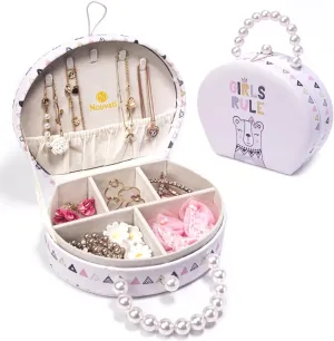 Small Jewelry Box for Girls - Girls Rule Theme Jewelry Organizer Box for Rings, Earrings, Bracelets and Necklace Storage