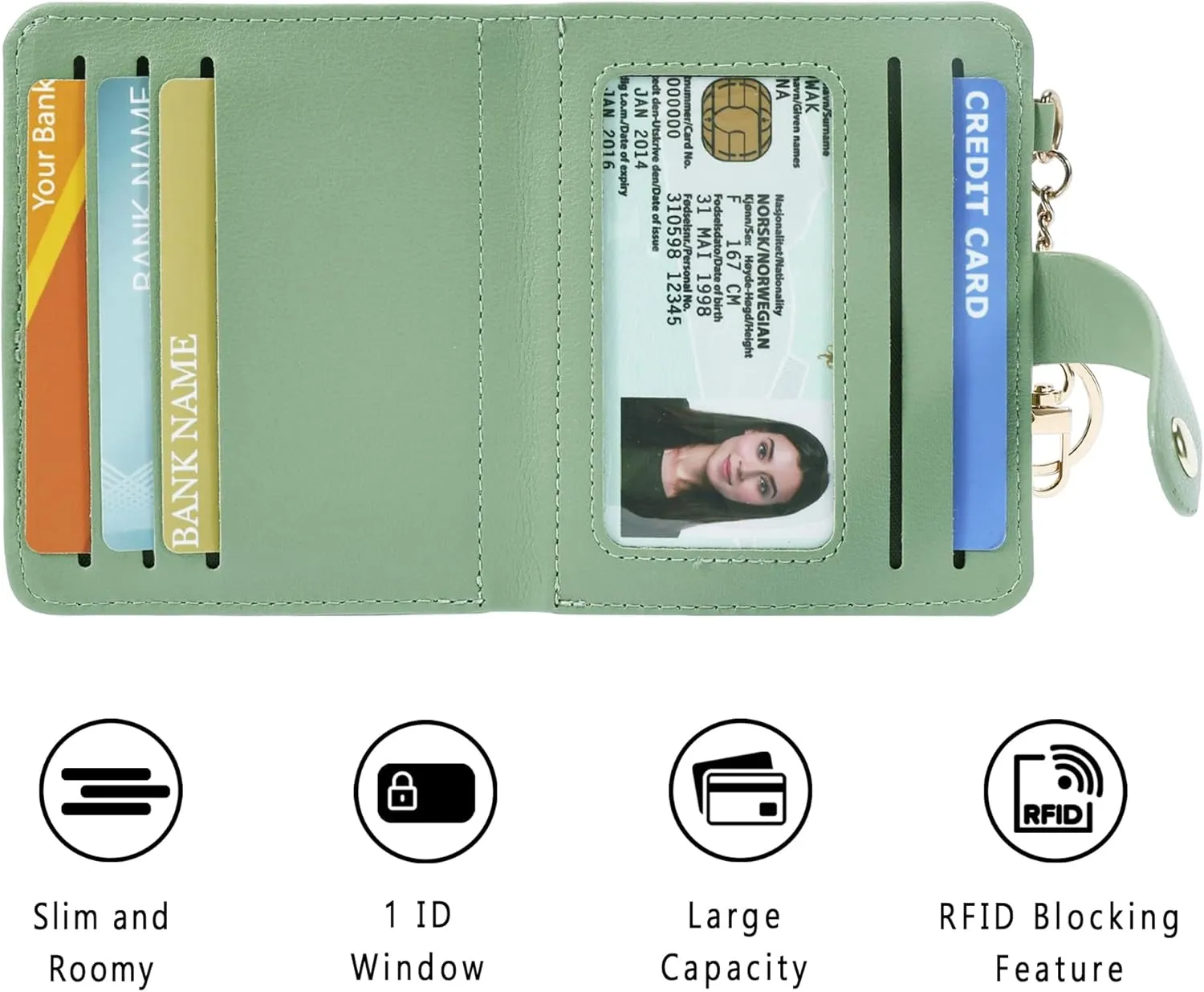 Small Wallets Woman RFID Blocking Leather Credit Card Holder - with ID Window - Card Wallets for Women - with Zipper Coin Purse - Keychain Wallet