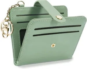 Small Wallets Woman RFID Blocking Leather Credit Card Holder - with ID Window - Card Wallets for Women - with Zipper Coin Purse - Keychain Wallet