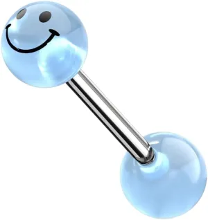 Smile Face Print Glow In The Dark Ball Surgical Steel Barbell Tongue Rings Blue Body Piercing Unique Jewelry For Women Delicate Design
