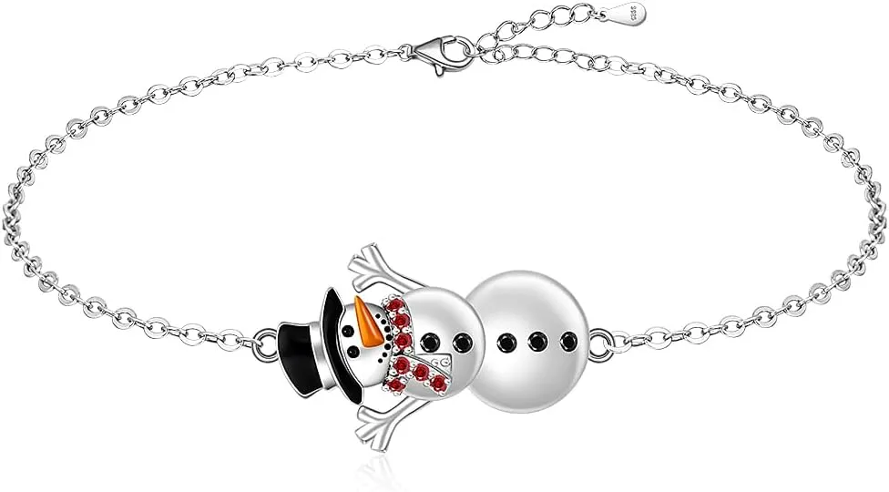 Snowman Christmas Bracelet for Women Sterling Silver Snowman Bracelets Holiday Winter Xmas Jewelry Birthday Christmas Thanksgiving Gifts