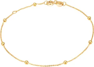 Solid 14K, 18K Gold Bracelets for Women, Real Gold Bead Thin Chain Bracelet
