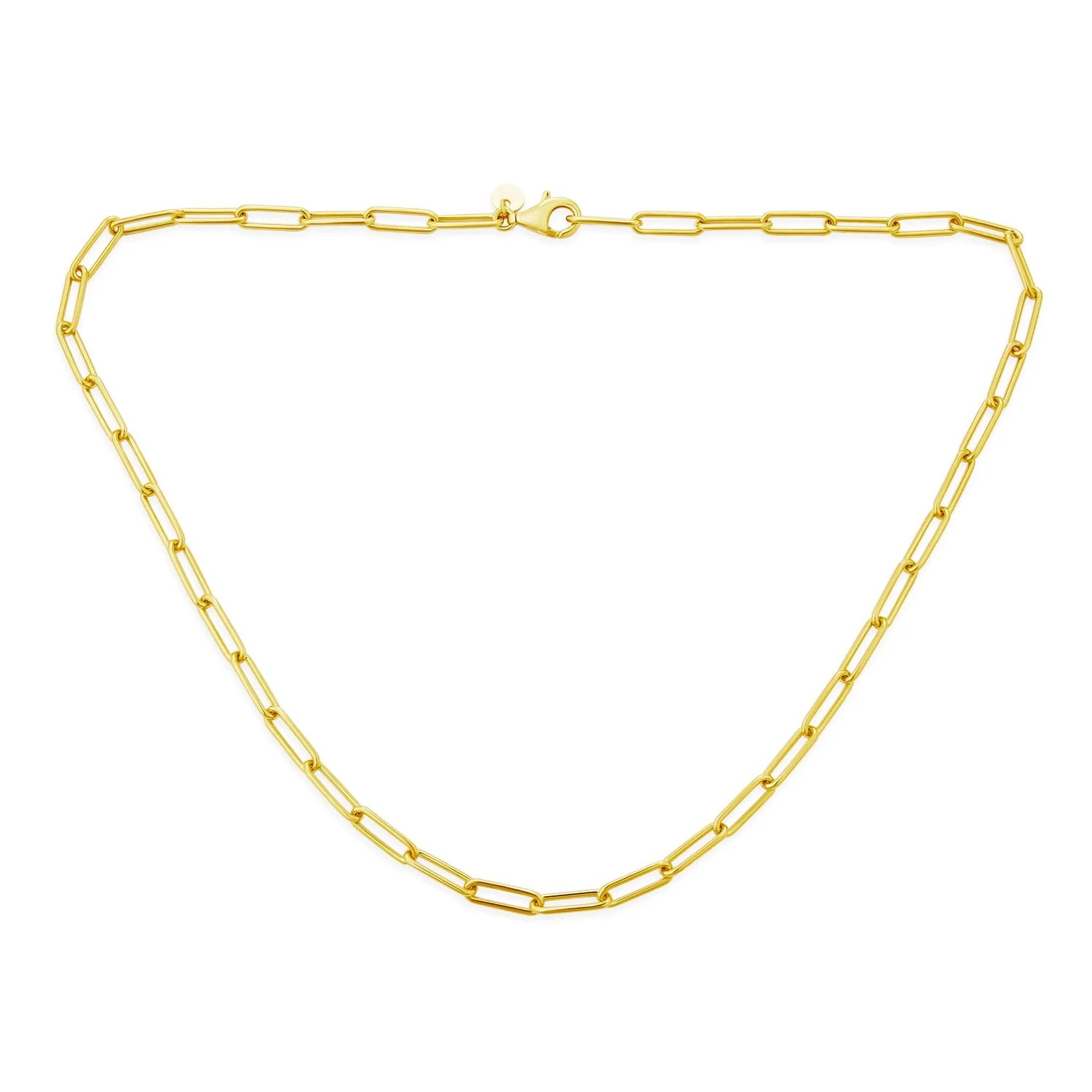 Solid 14K Gold Over Sterling Silver Italian Paperclip Chain Necklace for Men