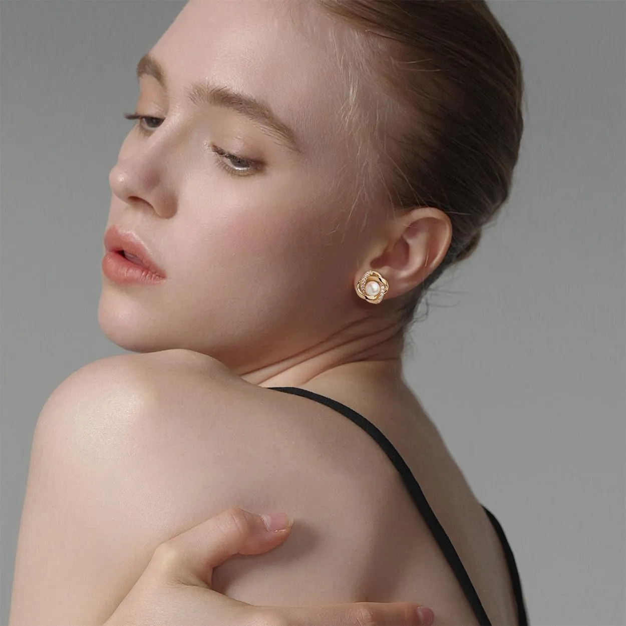 Sonateomber Gold Knot Stud Earrings for Women  Cute Elegant Rhinestone Pearl Love Knot Dome Earing 925 Sterling Silver Post Hypoallergenic Clip Bridal Wedding Prom Jewelry Gift