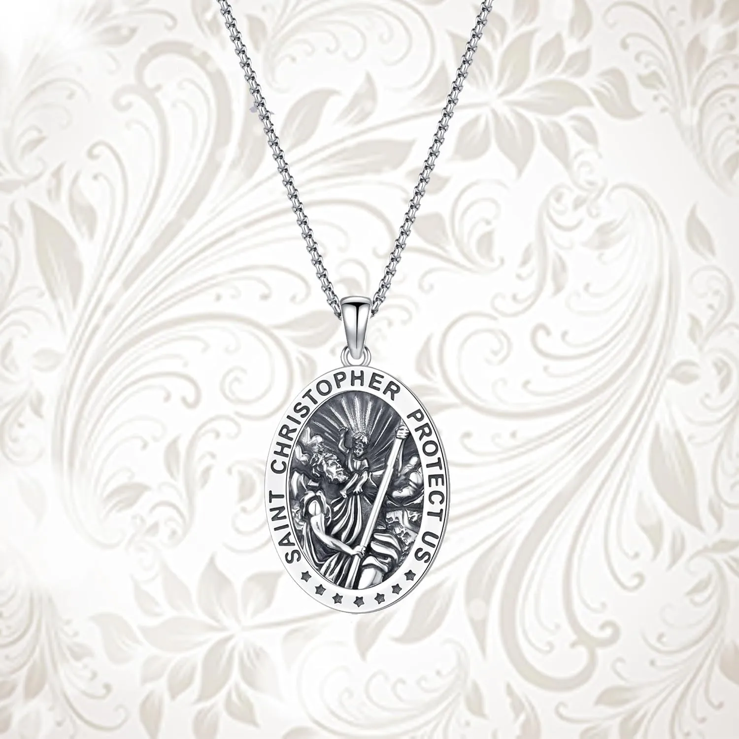 St Christopher Necklace Mens, 925 Sterling Silver for Traveler Patron Saint Christopher Medal Pendant Necklace for Women Father Brother Amulet Religious Jewelry Gifts