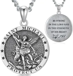St Michael Pendant for Men, Sterling Silver and Oxidized Protection Necklace Featuring St Michael the Archangel, Stylish Men's Necklace for Faith and Strength