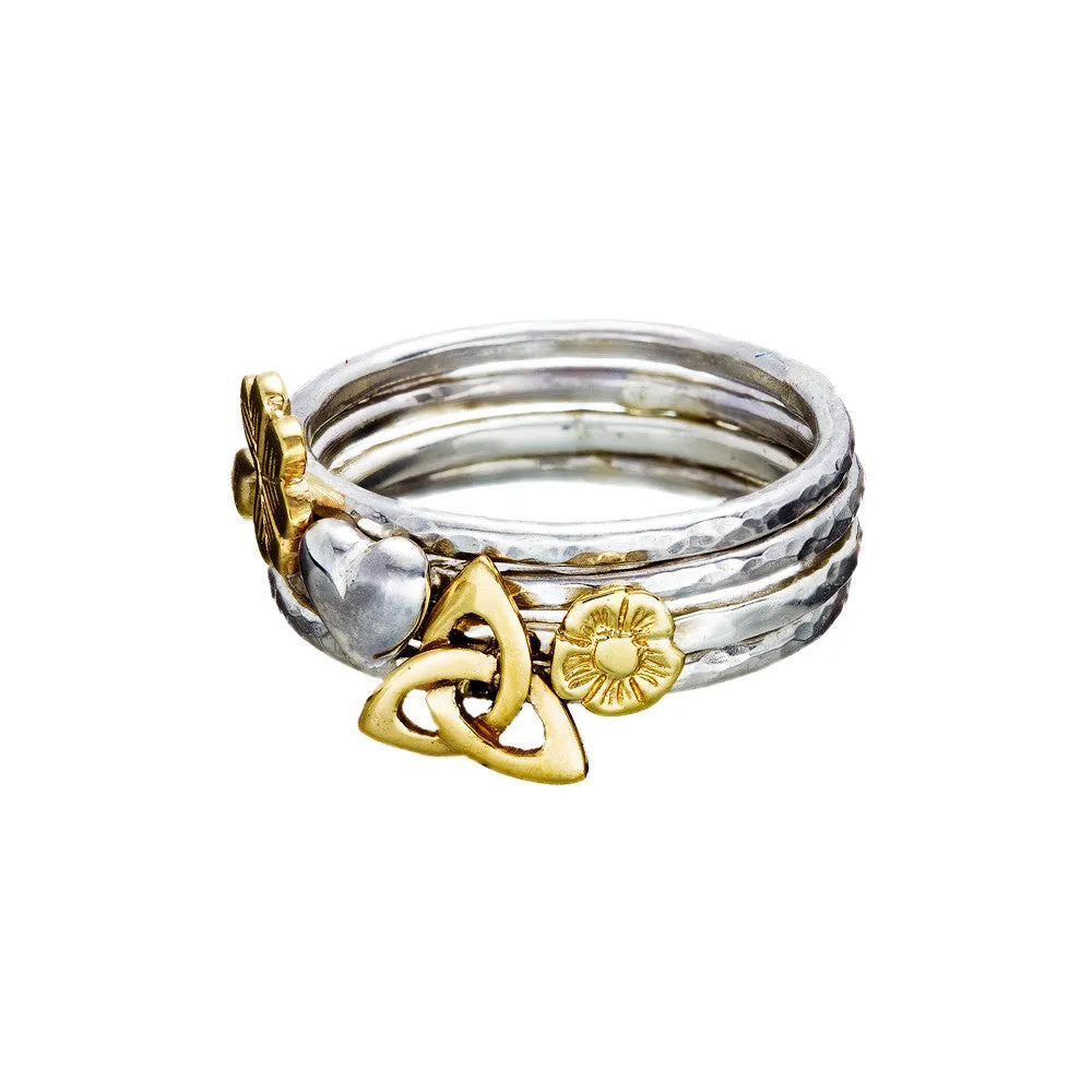 Stacking Rings with Gold Celtic Symbols