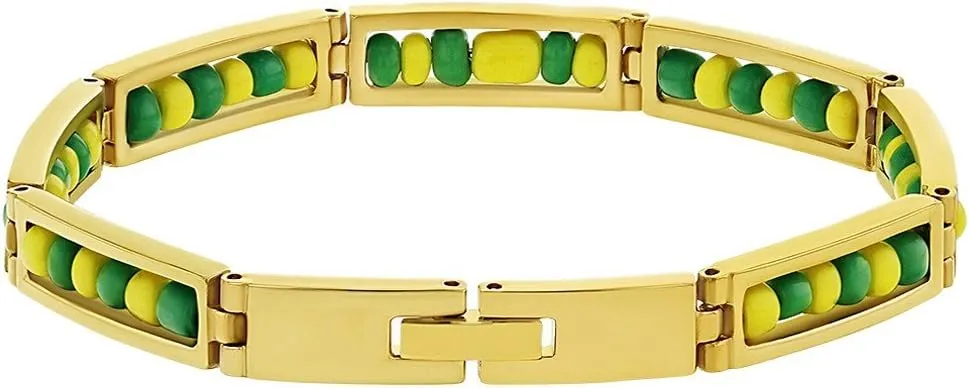 Stainless Steel Green and Yellow Beads Babalawo Amulet Protection Orula Bracelet for Men and Women - Unisex Stylish Good Luck Bracelet Perfect Addition to Jewelry Collection