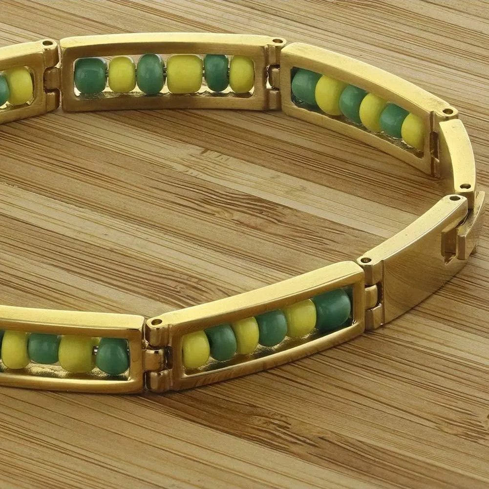 Stainless Steel Green and Yellow Beads Babalawo Amulet Protection Orula Bracelet for Men and Women - Unisex Stylish Good Luck Bracelet Perfect Addition to Jewelry Collection