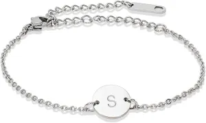Stainless Steel Initial Bracelet Delicate Coin Letter Bracelet Dainty Small Disc Name Bracelet Personalized Monogram Charm Bracelet for Women