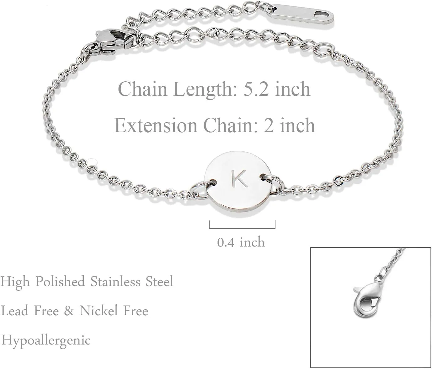 Stainless Steel Initial Bracelet Delicate Coin Letter Bracelet Dainty Small Disc Name Bracelet Personalized Monogram Charm Bracelet for Women