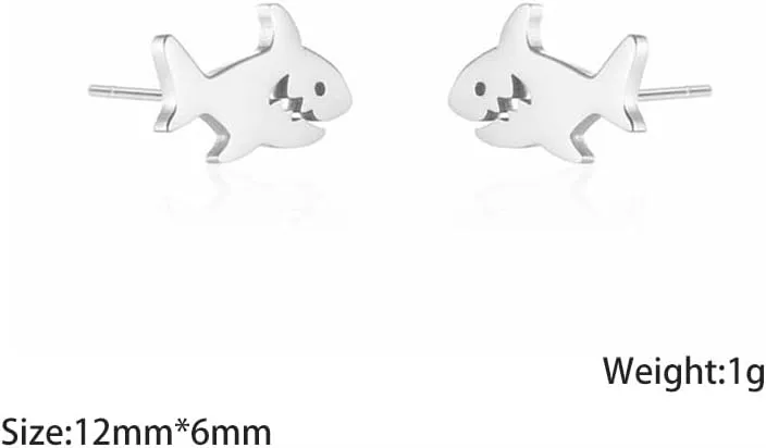 Stainless Steel Women Delicate Tiny Shark Stud Earrings 18K Gold Plated Animal Shark Earrings Jewelry Gift For Him