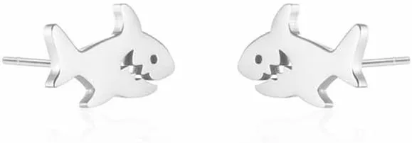 Stainless Steel Women Delicate Tiny Shark Stud Earrings 18K Gold Plated Animal Shark Earrings Jewelry Gift For Him