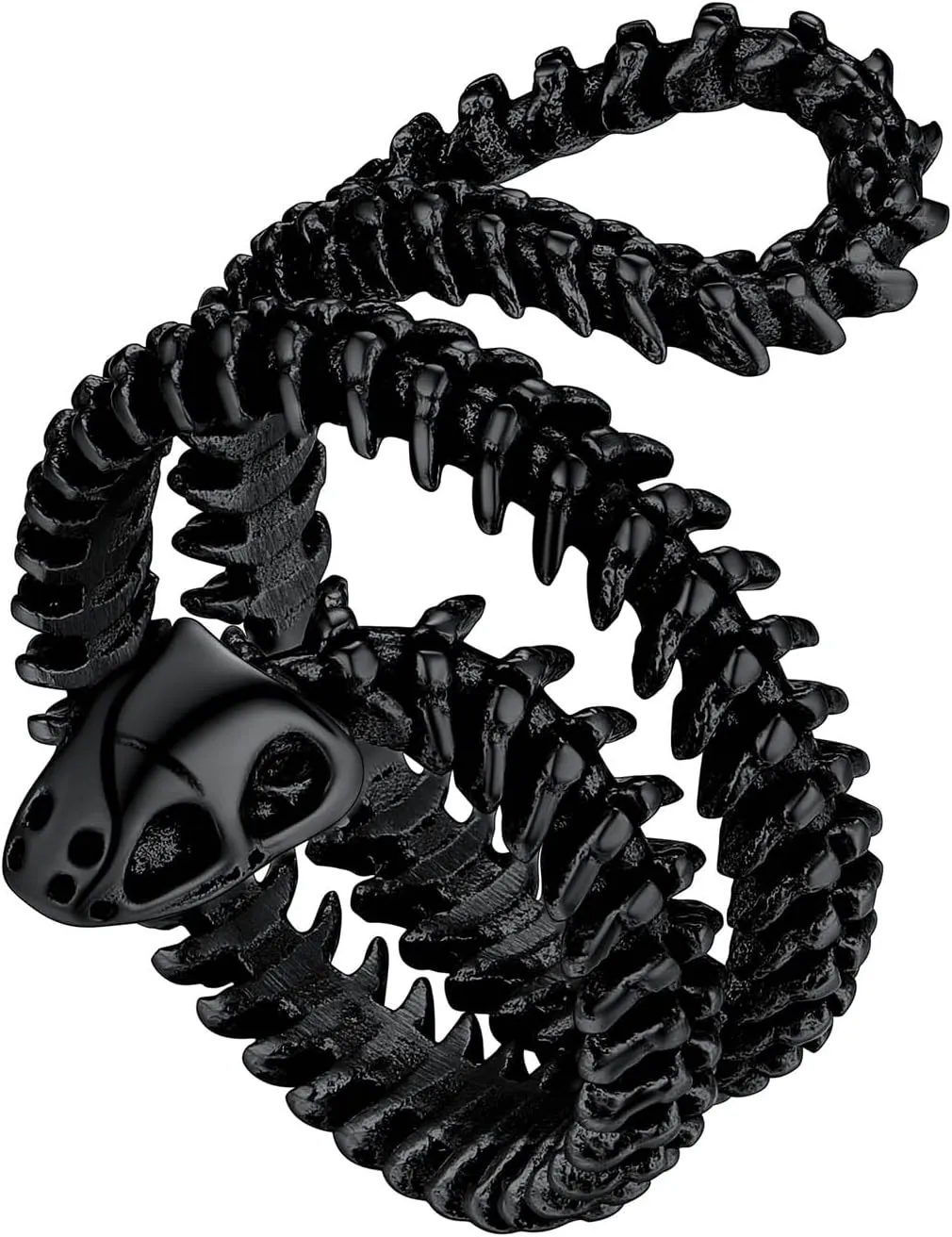 Stainless Steel/Gold Plated/Black Snake Vertebrae Looped Bone Cast Ring Biker Rings for Men Women Punk Gothic Jewelry(with Gift Box)