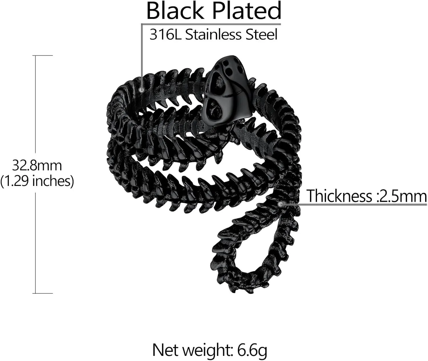 Stainless Steel/Gold Plated/Black Snake Vertebrae Looped Bone Cast Ring Biker Rings for Men Women Punk Gothic Jewelry(with Gift Box)