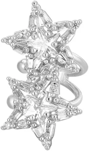 Star CZ Cuff Wrap Cartilage Earrings for Women Dainty Elegant Silver Plated Sparky Crystal Star Clip on Fake Earring Hypoallergenic Fashion Jewelry 1pc