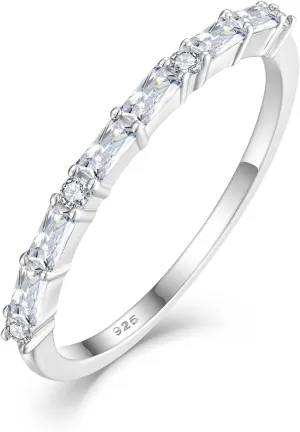 STARCHENIE 925 Sterling Silver Thin Eternity Ring for Women Half Baguette Band Birthstone Stackable Rings Size 5-10