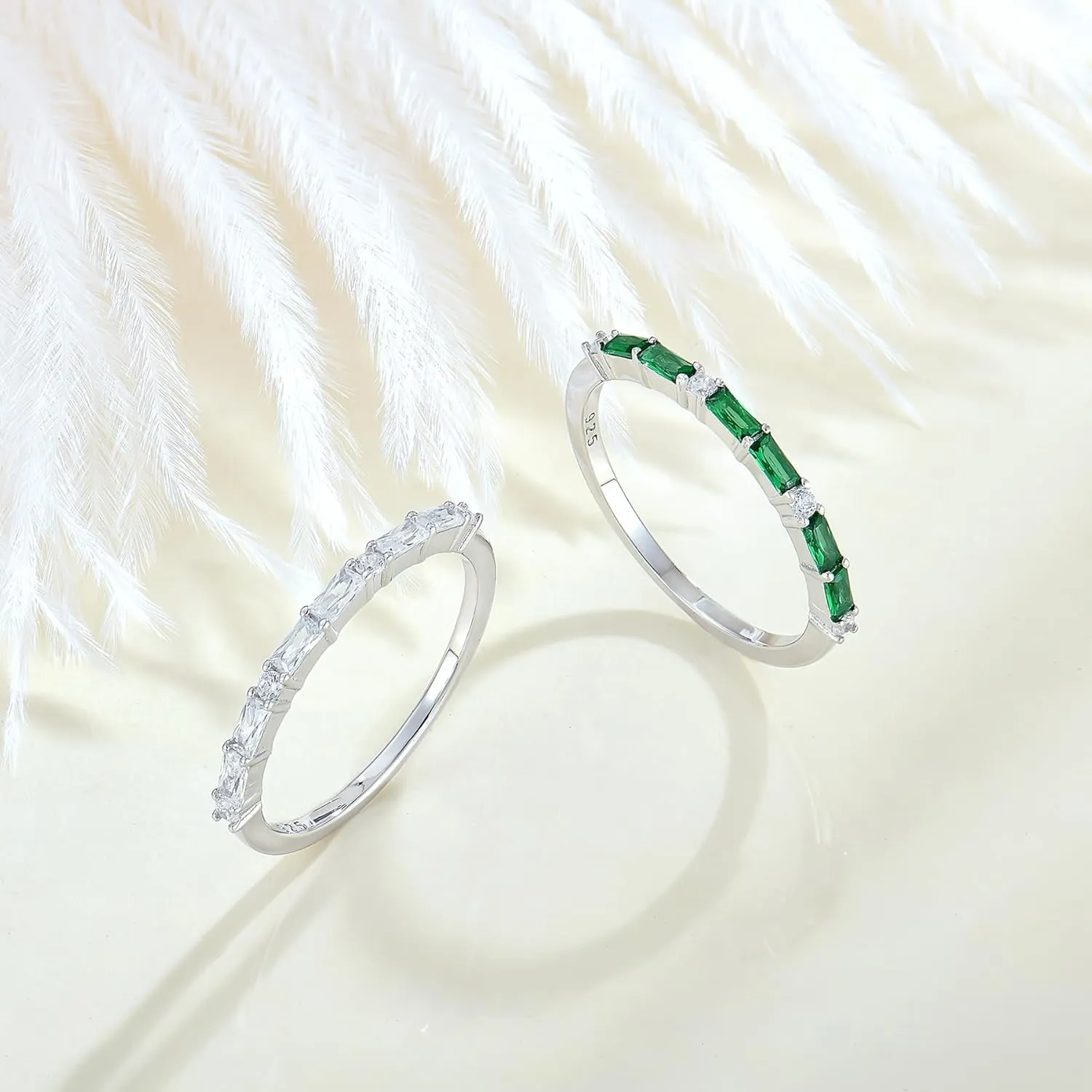 STARCHENIE 925 Sterling Silver Thin Eternity Ring for Women Half Baguette Band Birthstone Stackable Rings Size 5-10