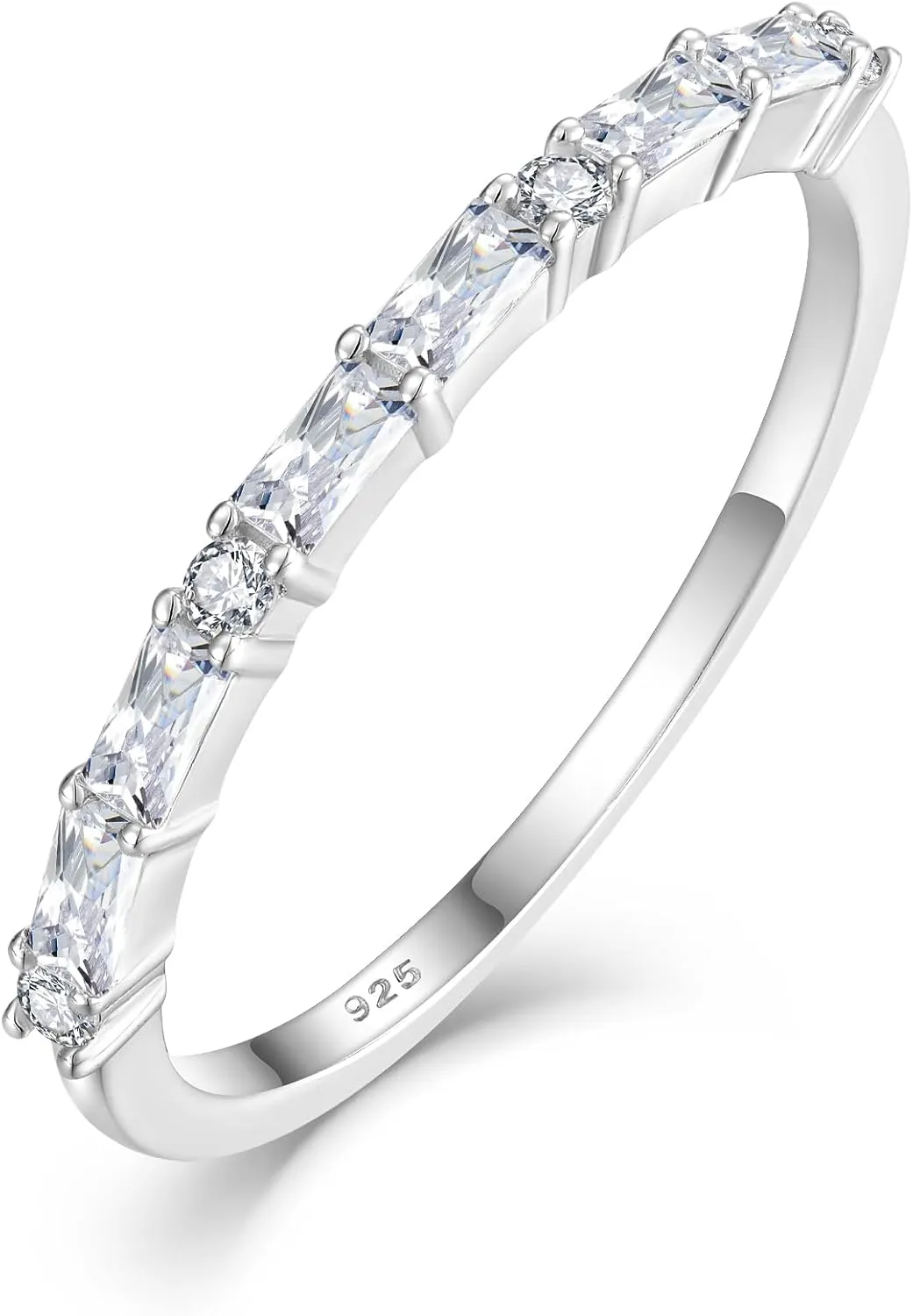 STARCHENIE 925 Sterling Silver Thin Eternity Ring for Women Half Baguette Band Birthstone Stackable Rings Size 5-10