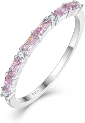 STARCHENIE 925 Sterling Silver Thin Eternity Ring for Women Half Baguette Band Birthstone Stackable Rings Size 5-10