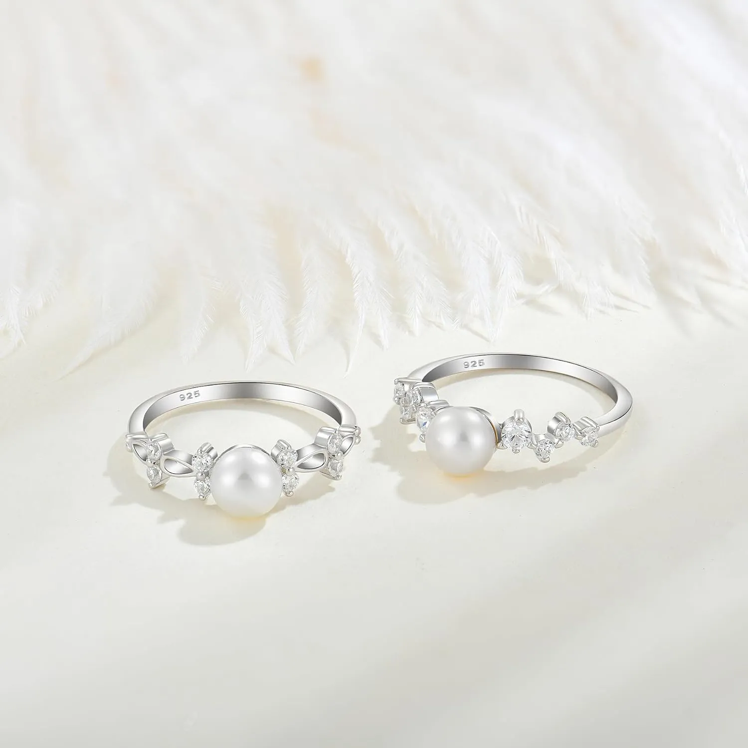 STARCHENIE Freshwater Cultured Pearl Ring 925 Sterling Silver 6mm White Pearl Rings for Women Anniversary Jewelry Size 5-10