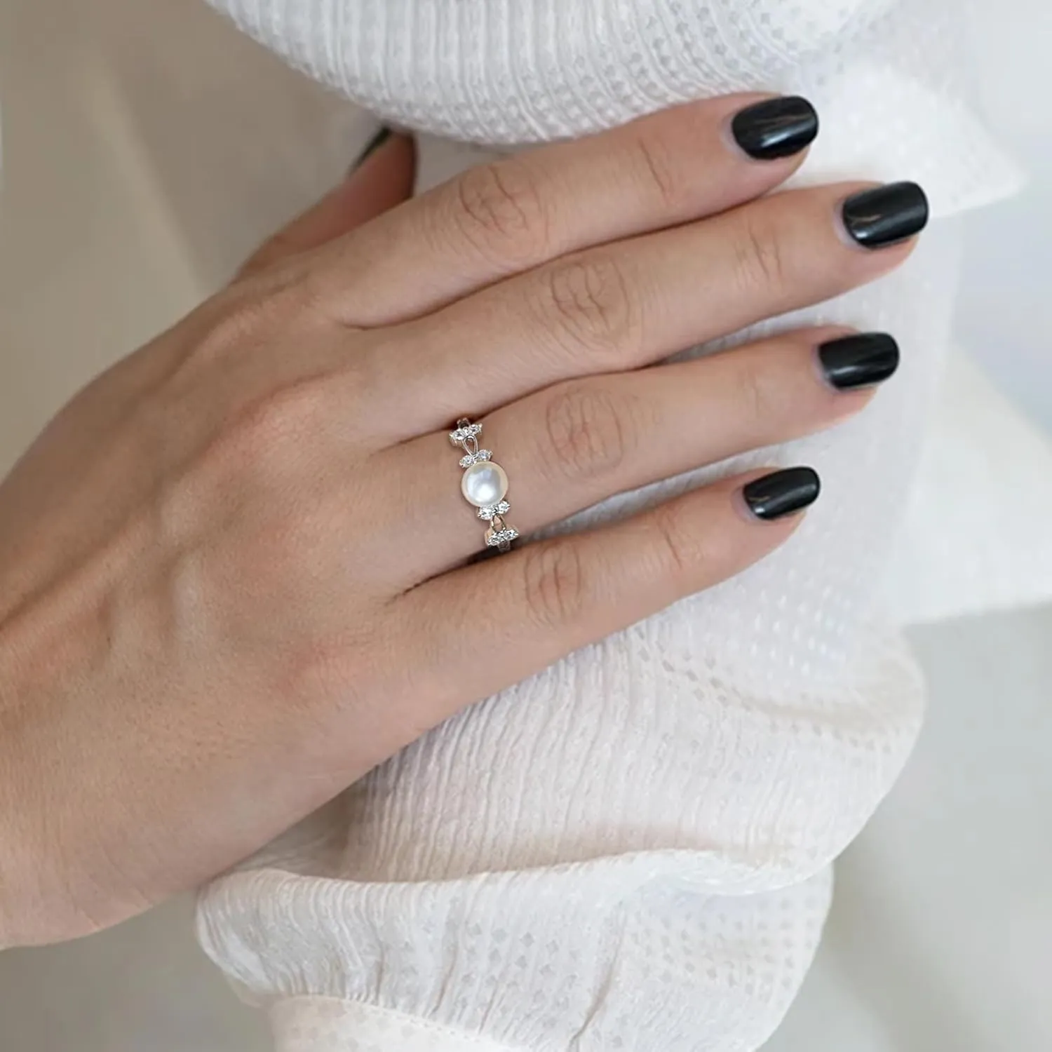 STARCHENIE Freshwater Cultured Pearl Ring 925 Sterling Silver 6mm White Pearl Rings for Women Anniversary Jewelry Size 5-10