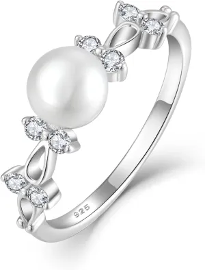 STARCHENIE Freshwater Cultured Pearl Ring 925 Sterling Silver 6mm White Pearl Rings for Women Anniversary Jewelry Size 5-10