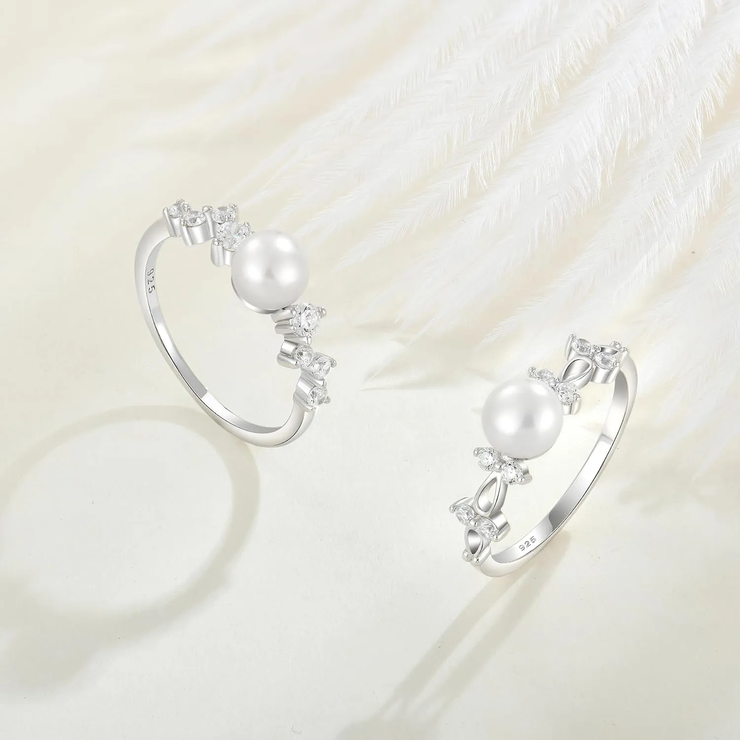 STARCHENIE Freshwater Cultured Pearl Ring 925 Sterling Silver 6mm White Pearl Rings for Women Anniversary Jewelry Size 5-10