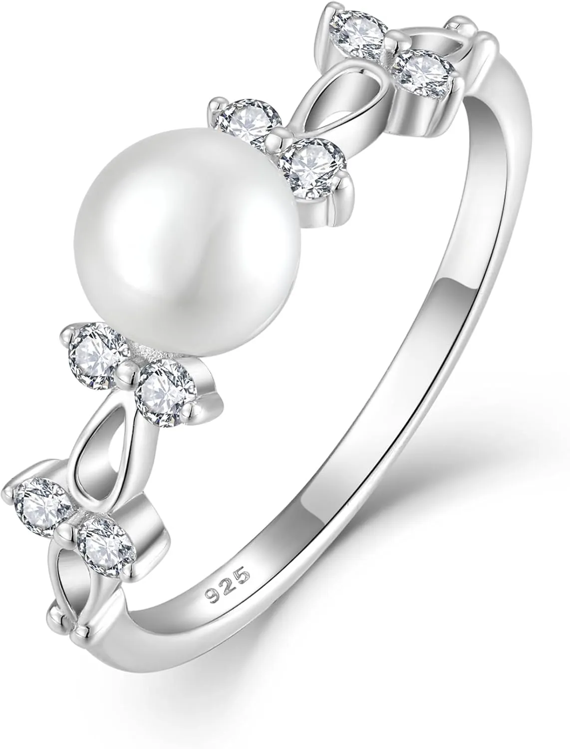 STARCHENIE Freshwater Cultured Pearl Ring 925 Sterling Silver 6mm White Pearl Rings for Women Anniversary Jewelry Size 5-10