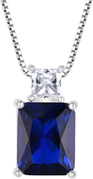STARCHENIE Princess/Emerald Cut Birthstone Pendant Necklace for Women 925 Sterling Silver Birthday Anniversary Jewelry Gifts